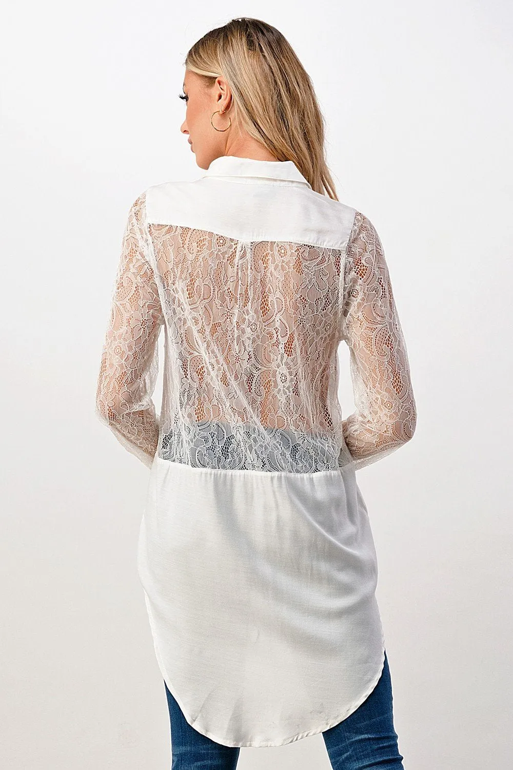 100% Silk Lace Panel Tunic Shirt Top