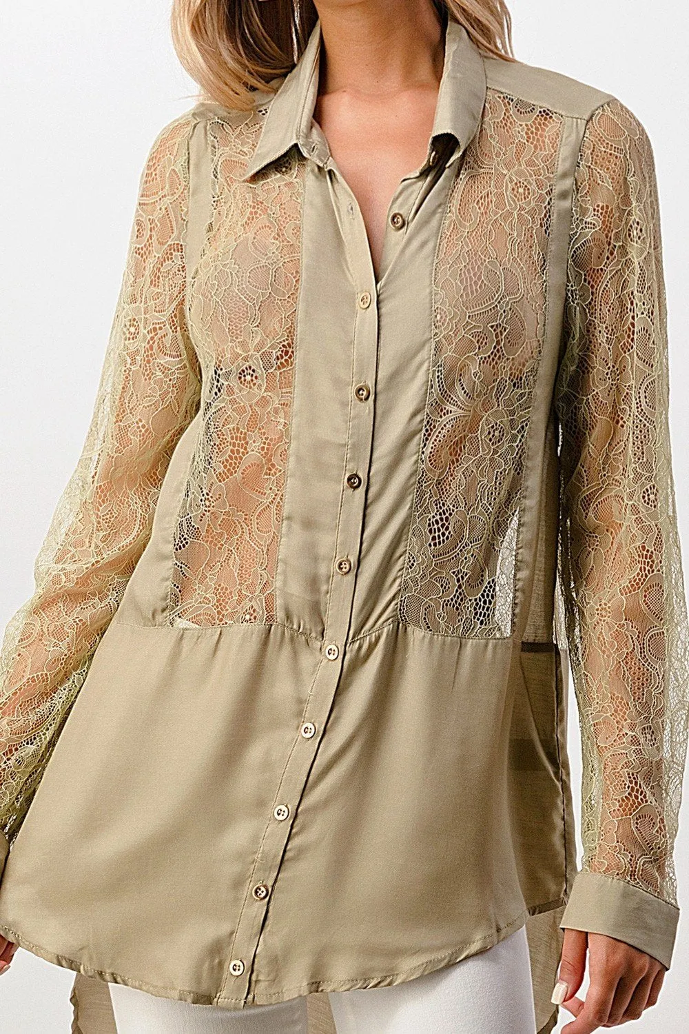 100% Silk Lace Panel Tunic Shirt Top