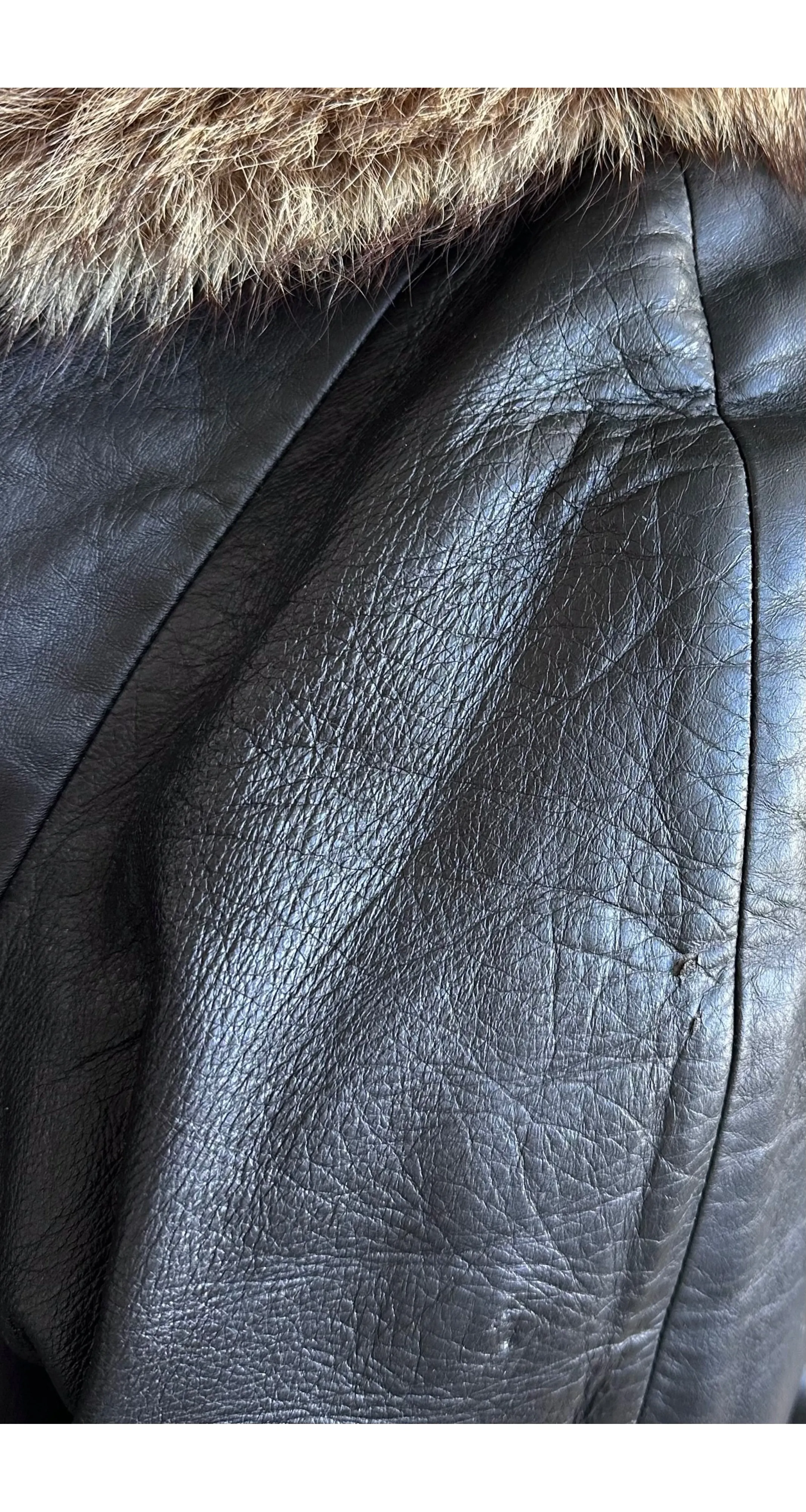 1970s Turnlock Black Leather Fur Trim A-Line Coat