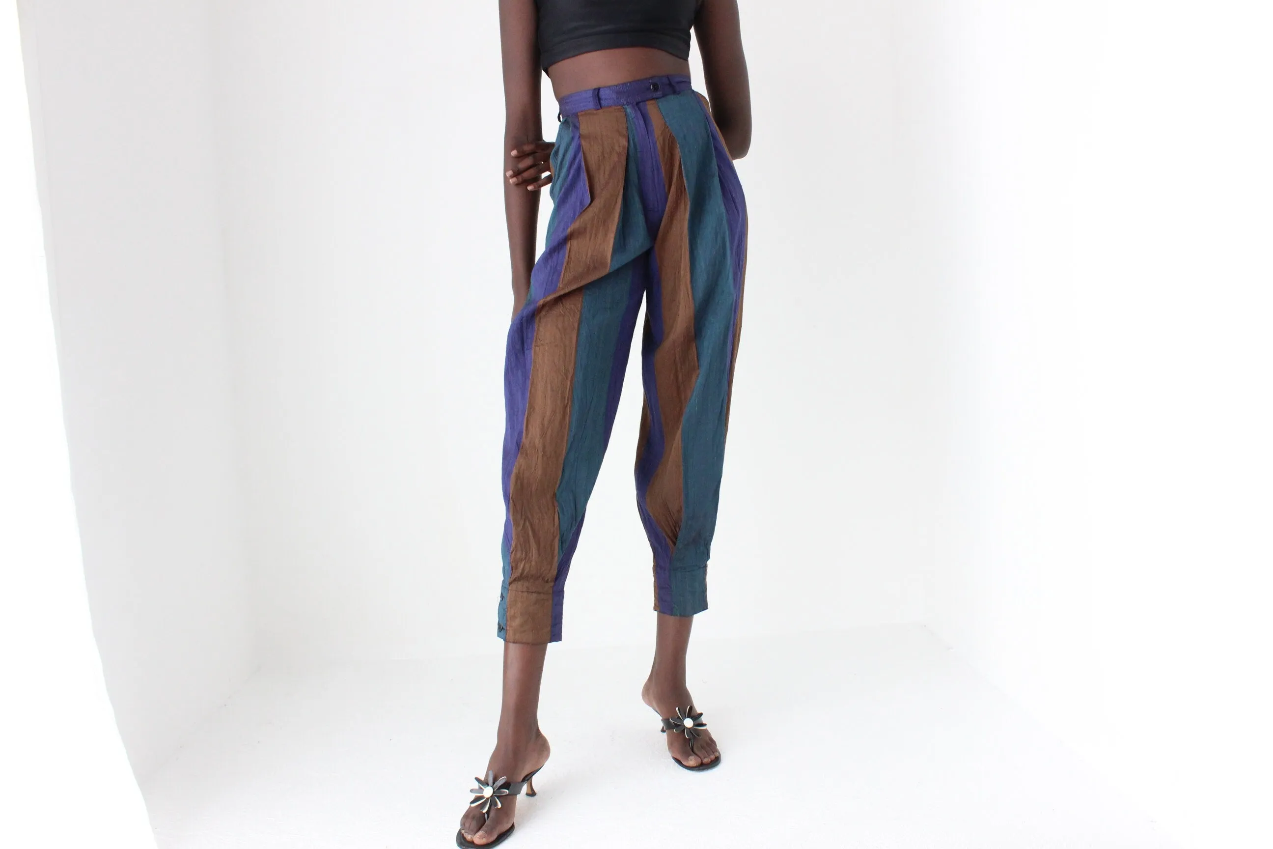 80s KENZO Paris Raw Silk Striped Harem Pants