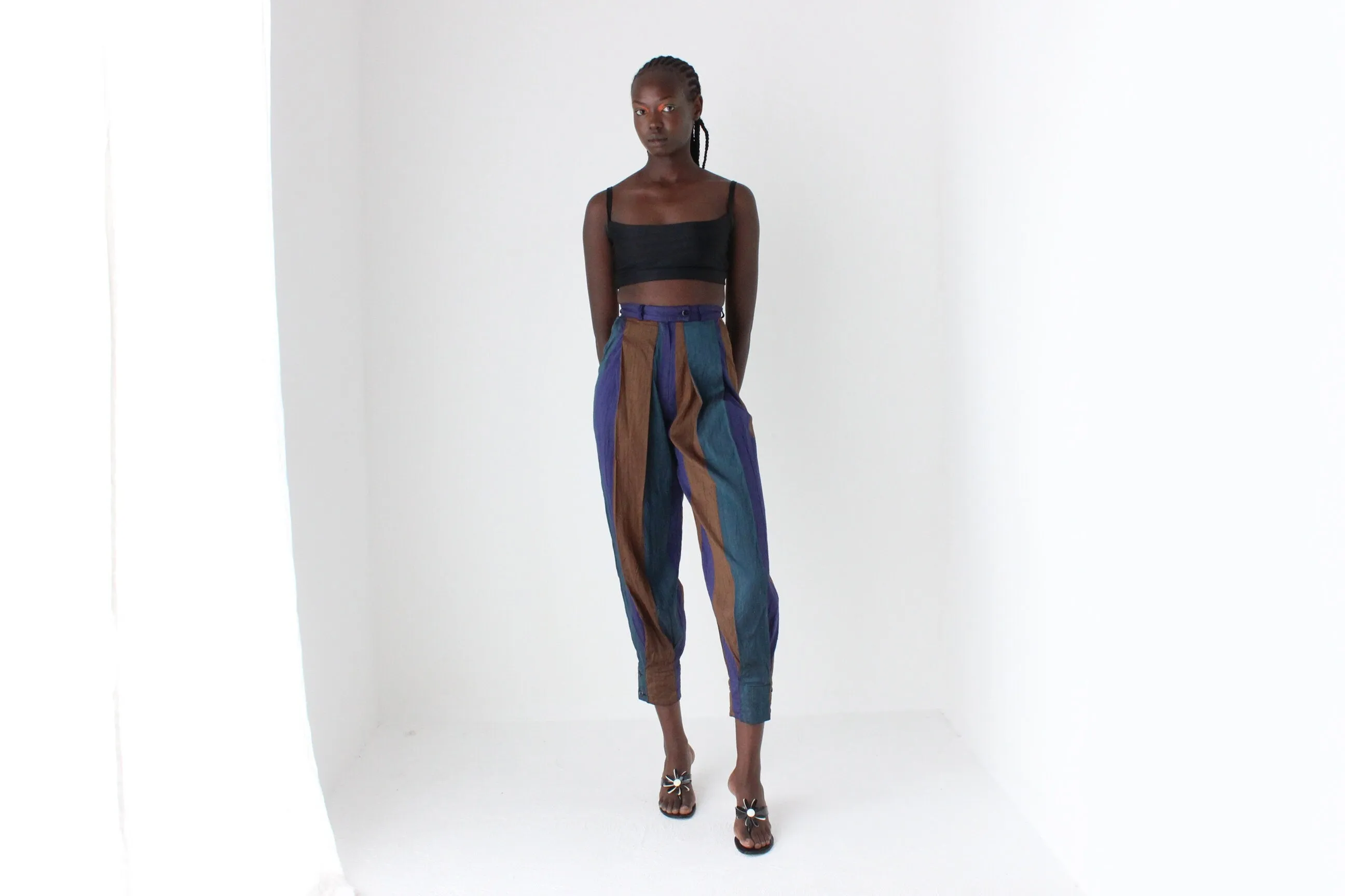 80s KENZO Paris Raw Silk Striped Harem Pants