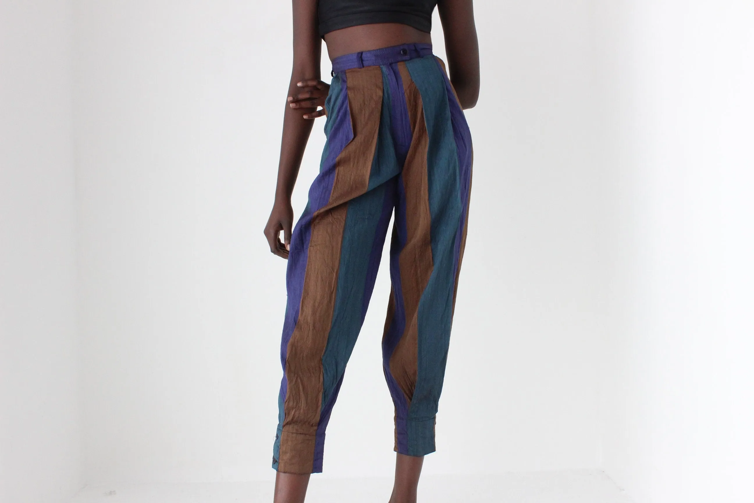 80s KENZO Paris Raw Silk Striped Harem Pants