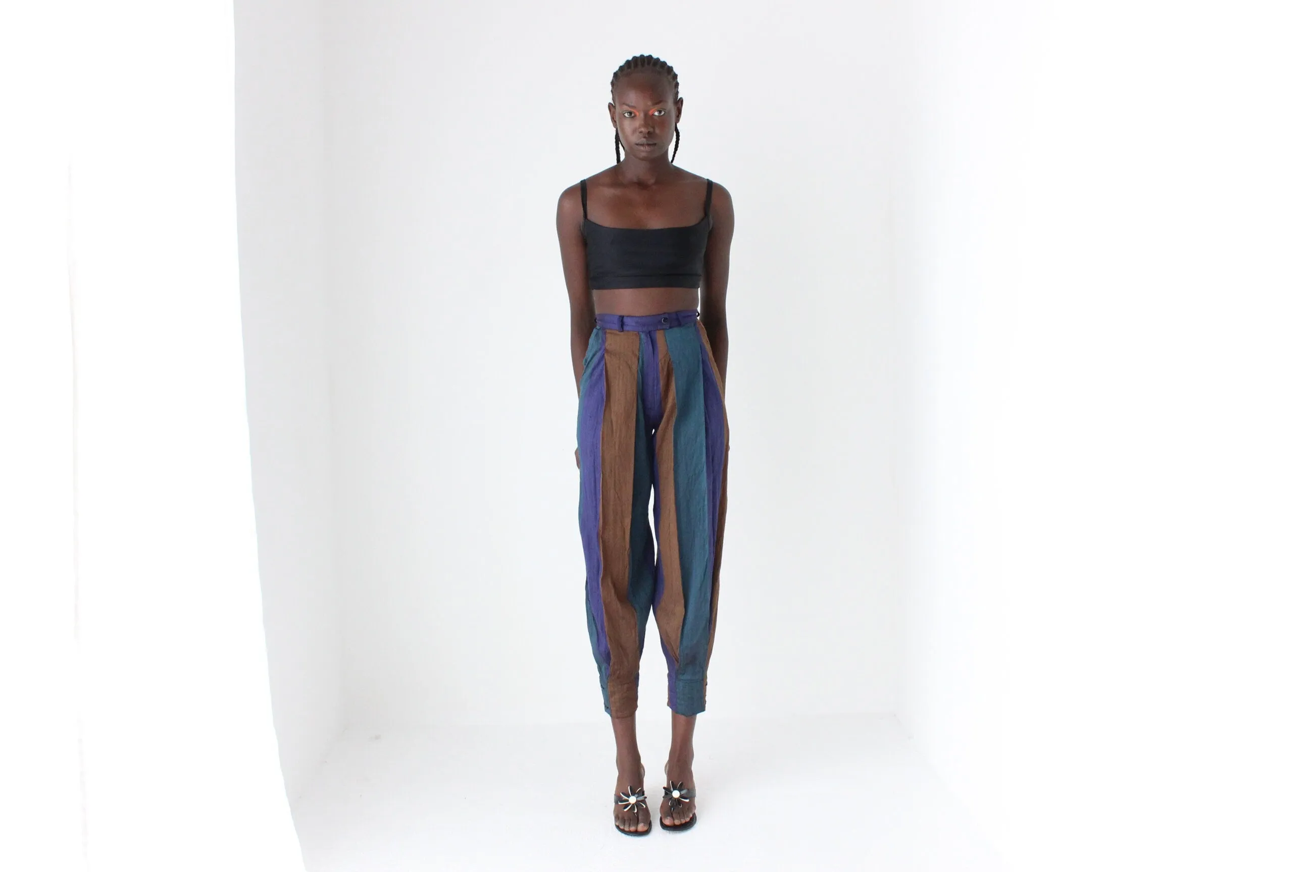 80s KENZO Paris Raw Silk Striped Harem Pants