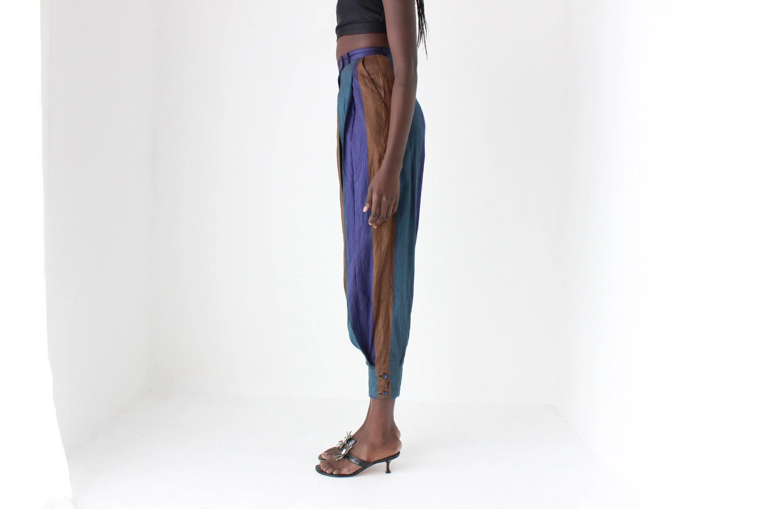 80s KENZO Paris Raw Silk Striped Harem Pants