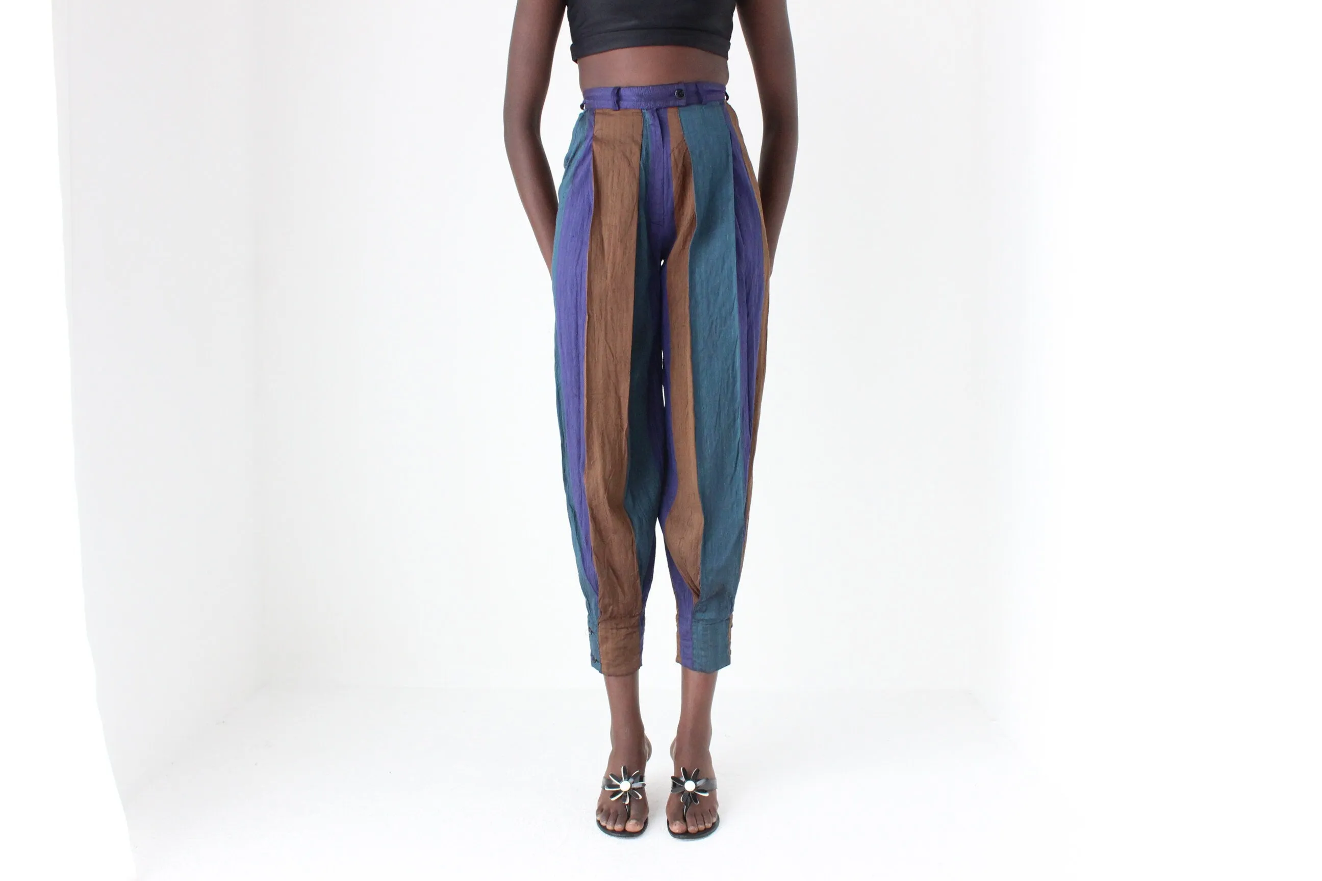 80s KENZO Paris Raw Silk Striped Harem Pants
