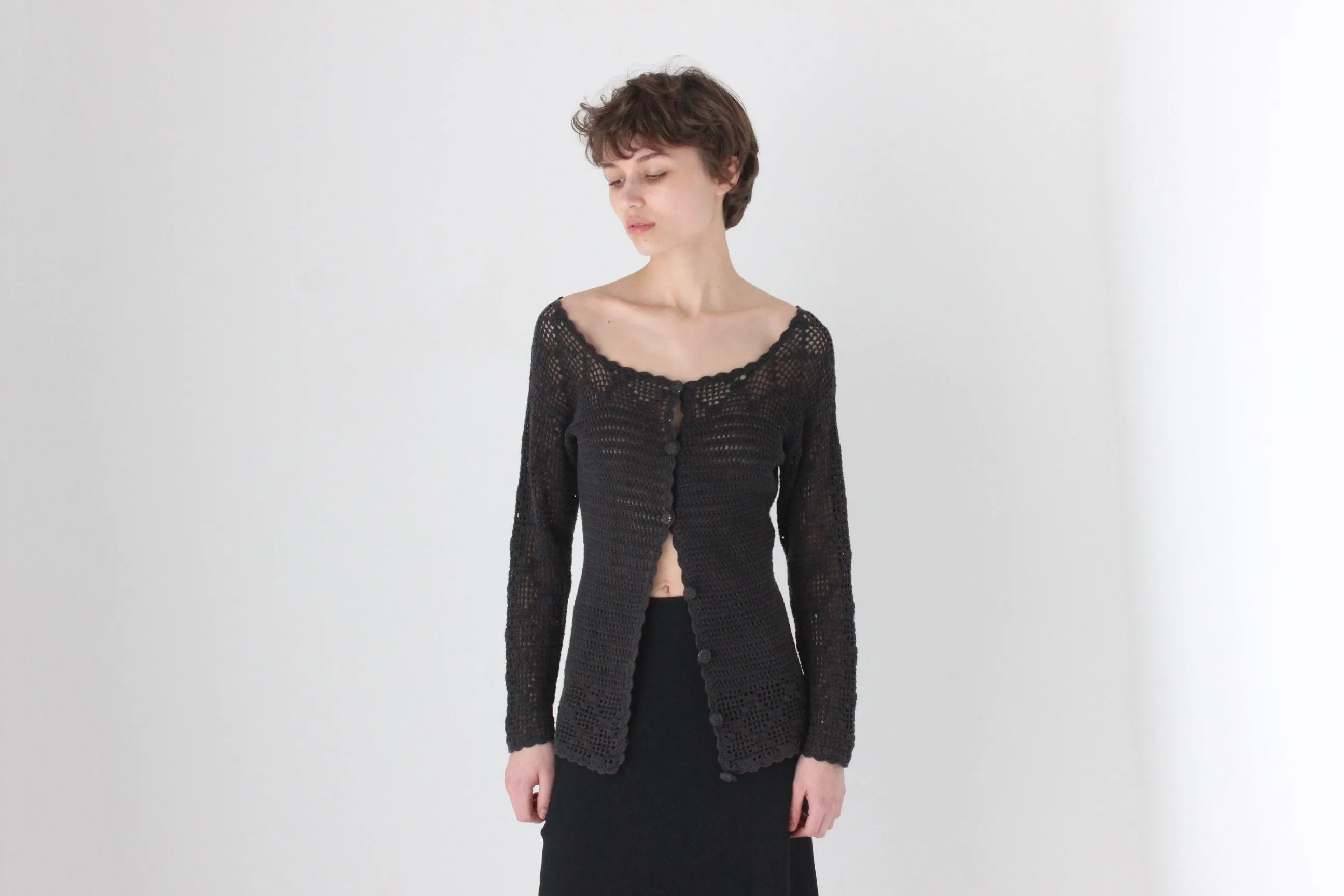 90s French Vintage Cotton Doily Crochet Top