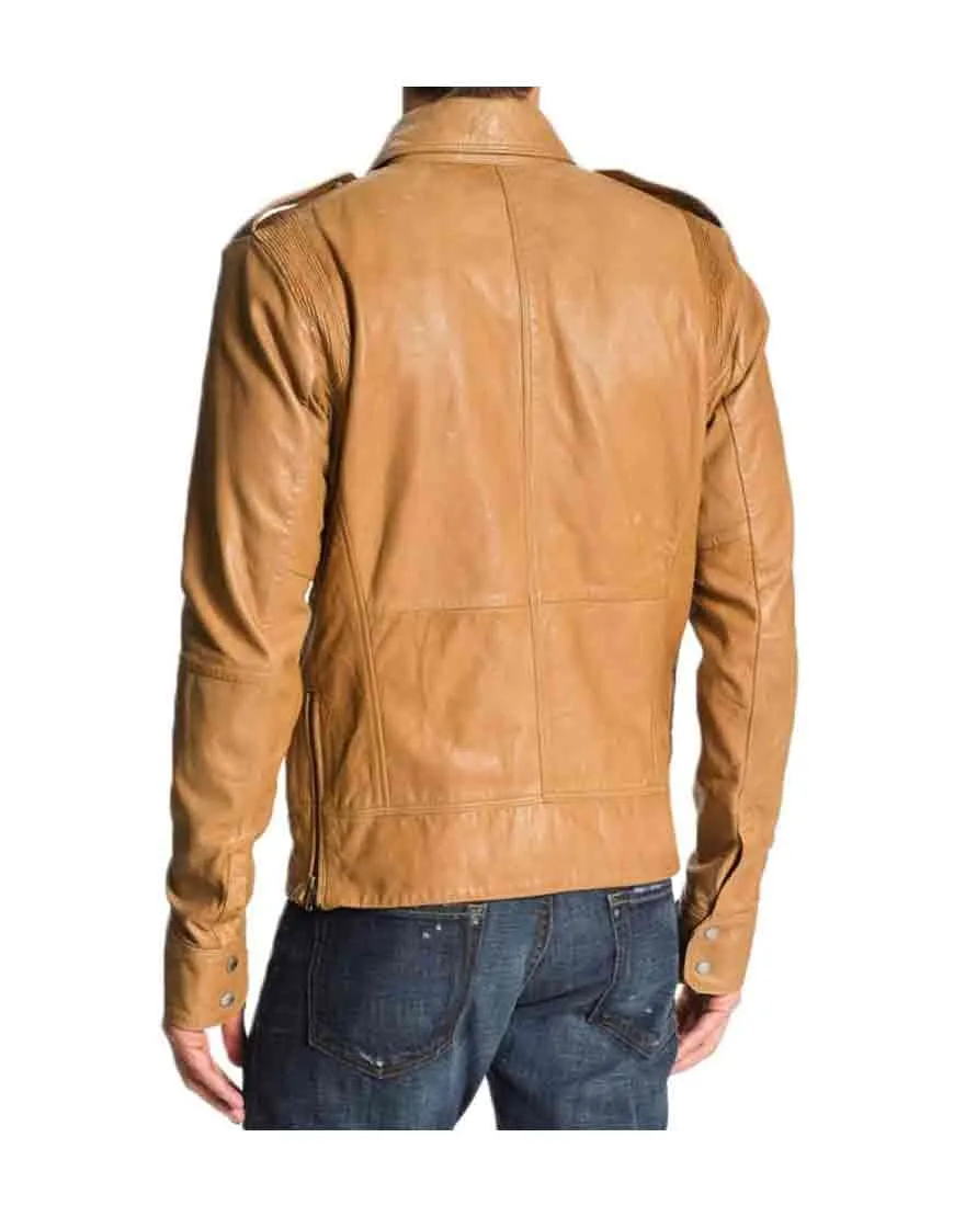 Asomo Brown Leather Jacket Men Biker Motorcycle Sheepskin