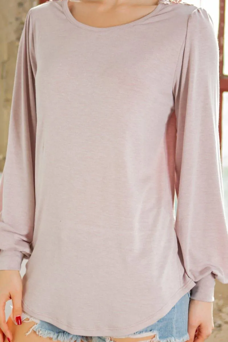 Back Patch Bell Sleeve Jersey Top-Poly/Span*