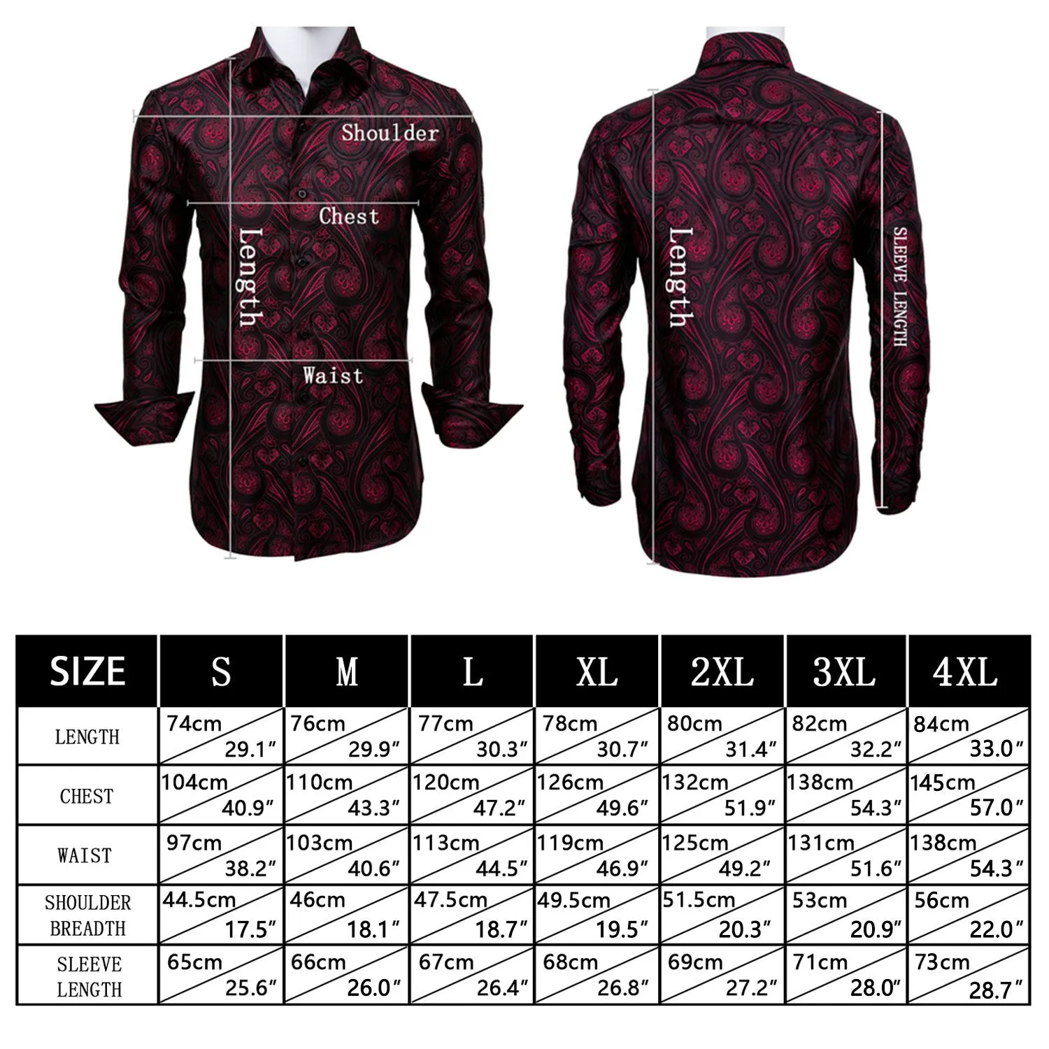 Barry Wang Button Down Shirt Red Black Jacquard Paisley Men's Shirt
