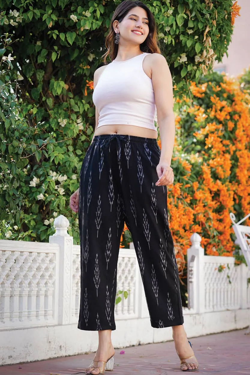 Black Ikat Handloom Pants: S/M