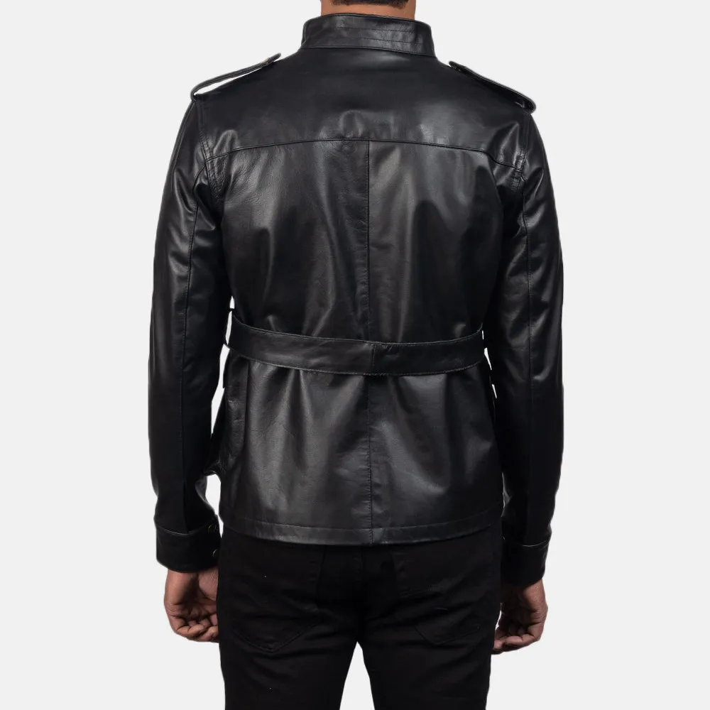 Black Leather Jacket Belted for Men