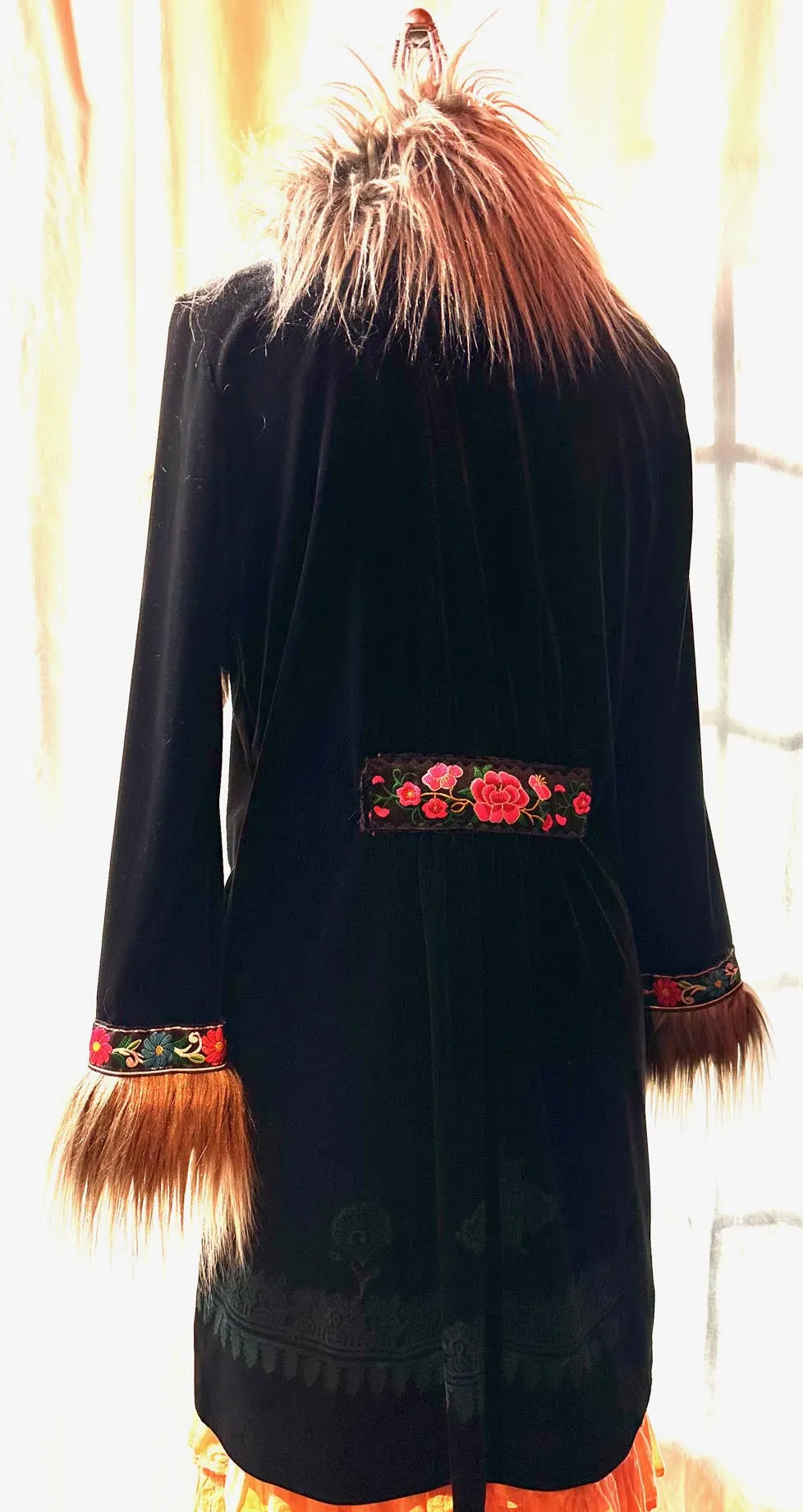 Black Velvet Jacket w/ Fake Fur Collar