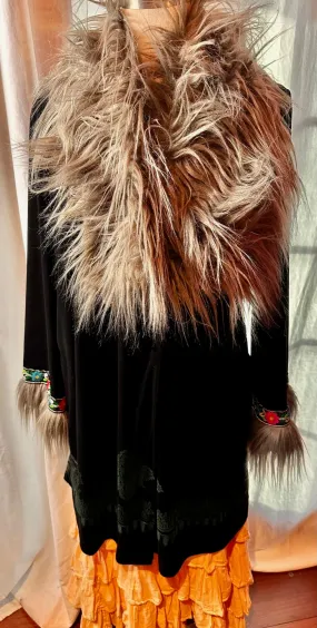 Black Velvet Jacket w/ Fake Fur Collar