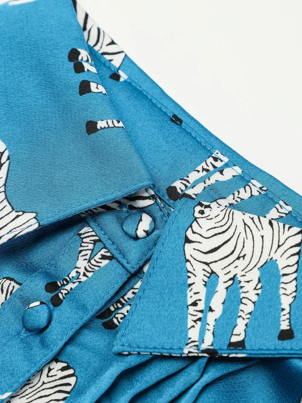 Blue Animal Print Pleated Tunic Shirt Dress