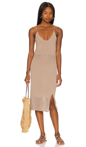 Bobi Bodycon Midi Dress in Taupe
