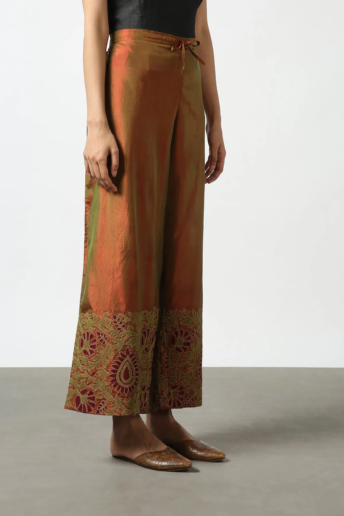 Brown Silk Embroidered Pant