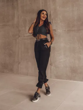 Buckle High Waist Pants