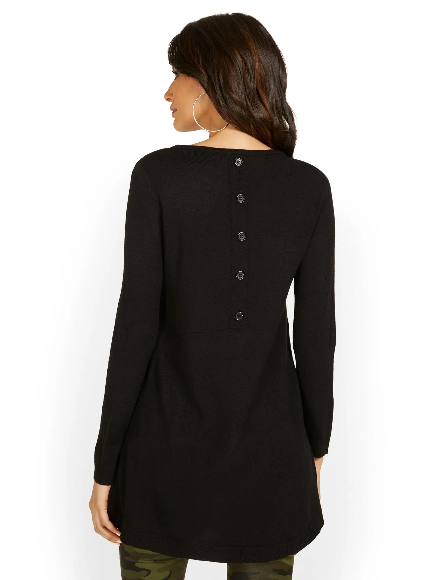 Button-Back Tunic Sweater