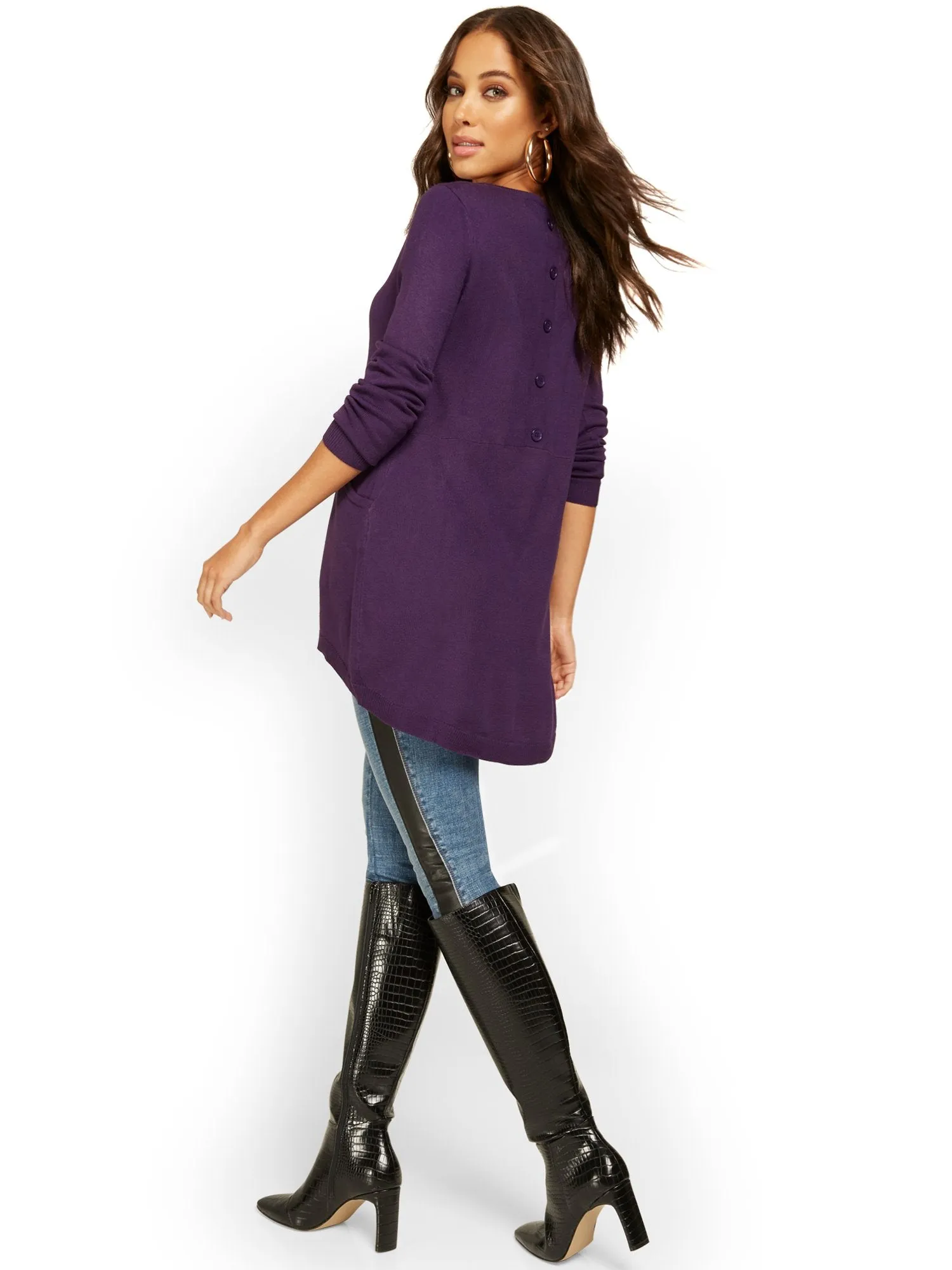 Button-Back Tunic Sweater
