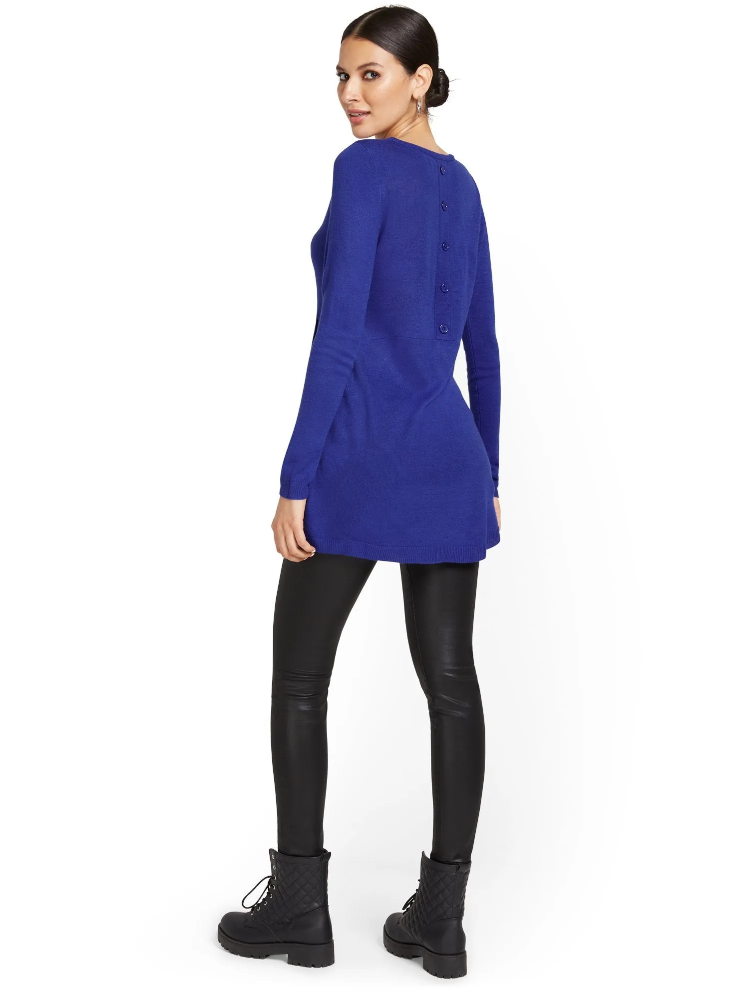 Button-Back Tunic Sweater