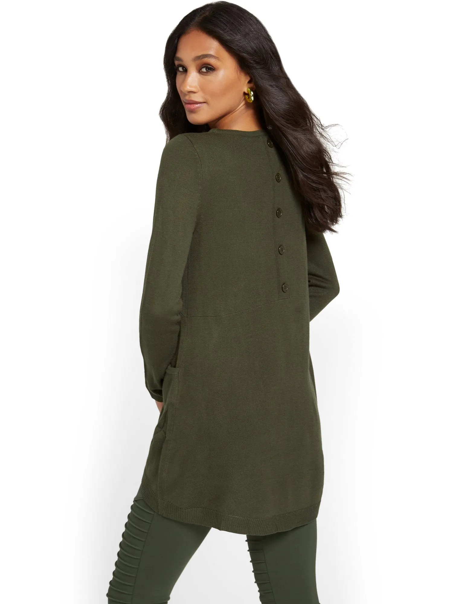 Button-Back Tunic Sweater