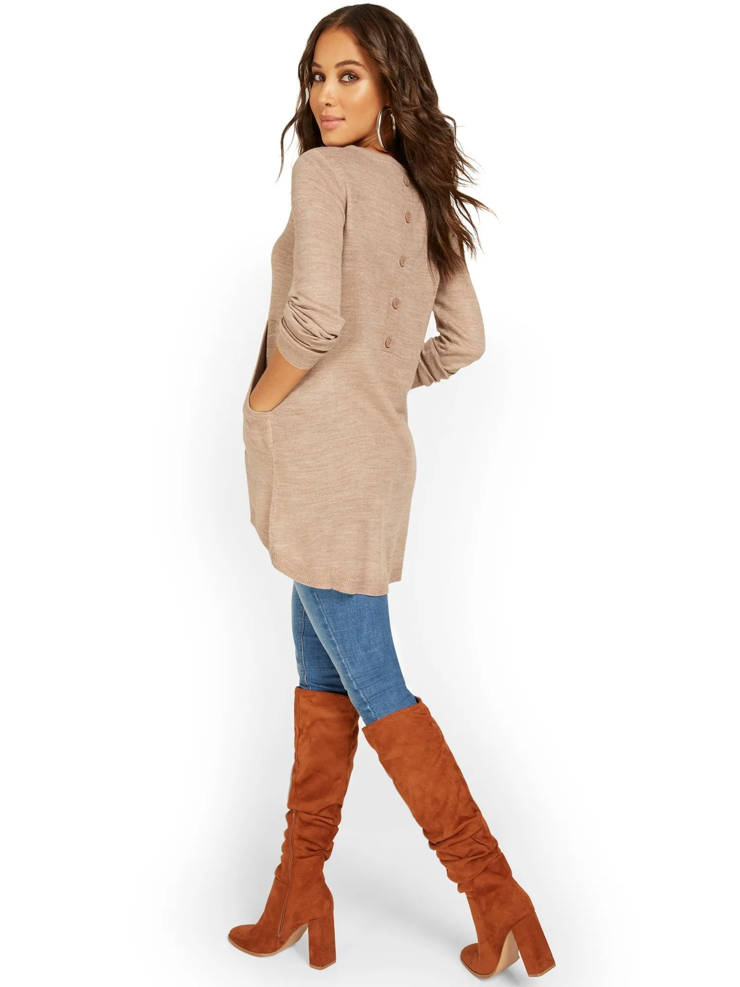 Button-Back Tunic Sweater