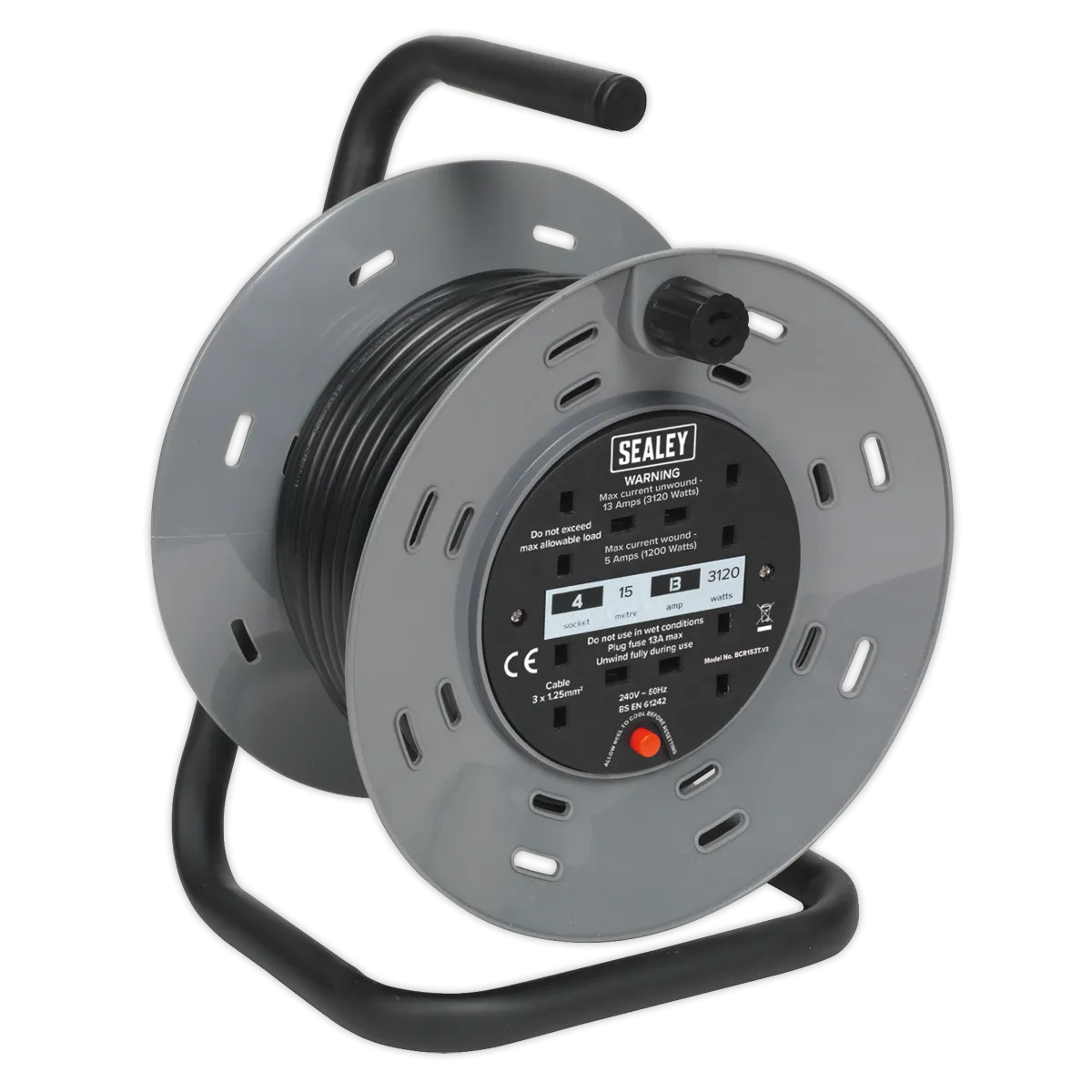 Cable Reel 15m 4 x 230V Thermal Trip
