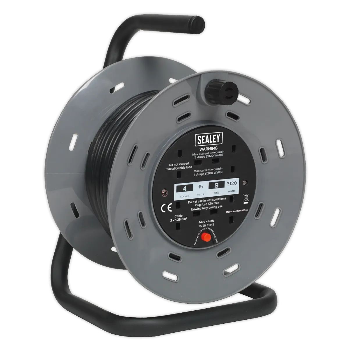 Cable Reel 15m 4 x 230V Thermal Trip