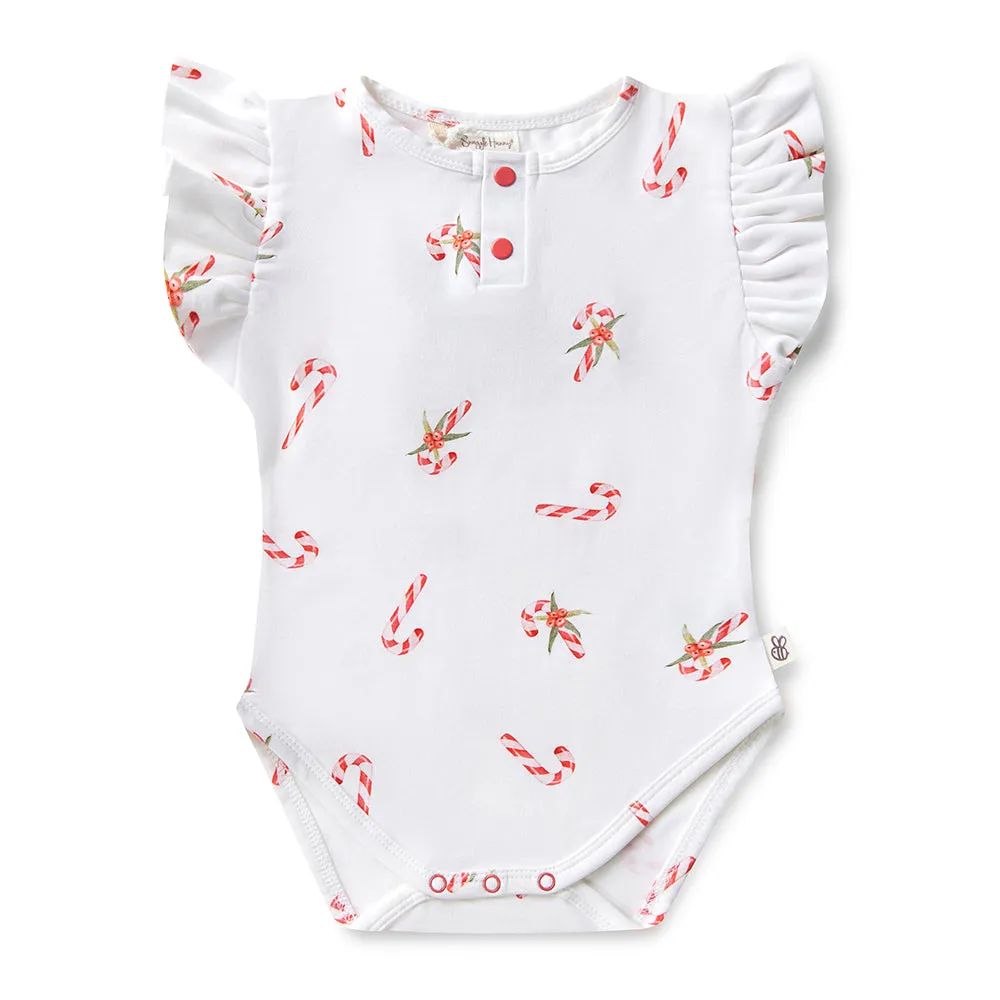 Candy Cane Short Sleeve Organic Bodysuit with Frill