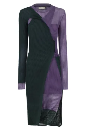 CONTRAST RIB KNIT DRESS | GREEN/MAUVE