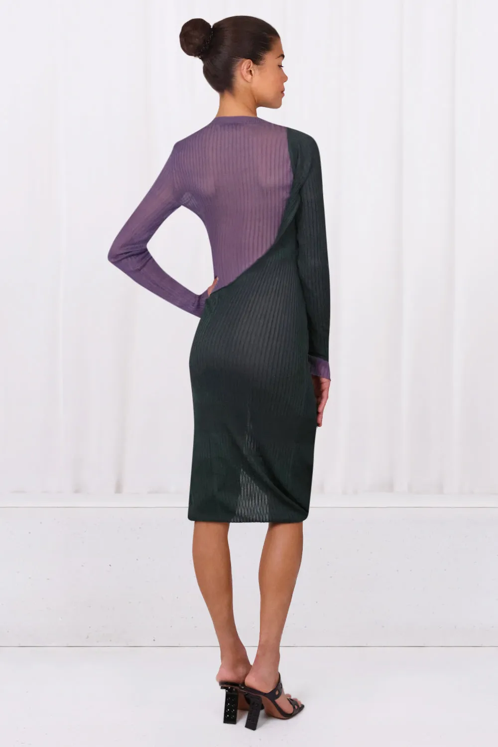 CONTRAST RIB KNIT DRESS | GREEN/MAUVE