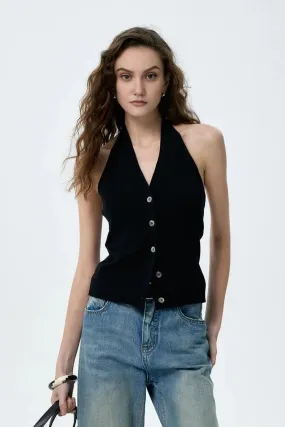 Cotton Acetate Blend Backless Halter Top