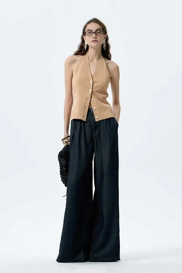 Cotton Acetate Blend Backless Halter Top