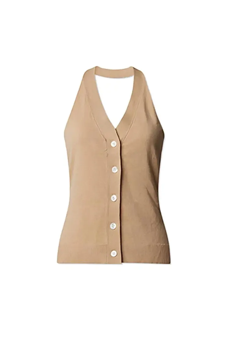 Cotton Acetate Blend Backless Halter Top