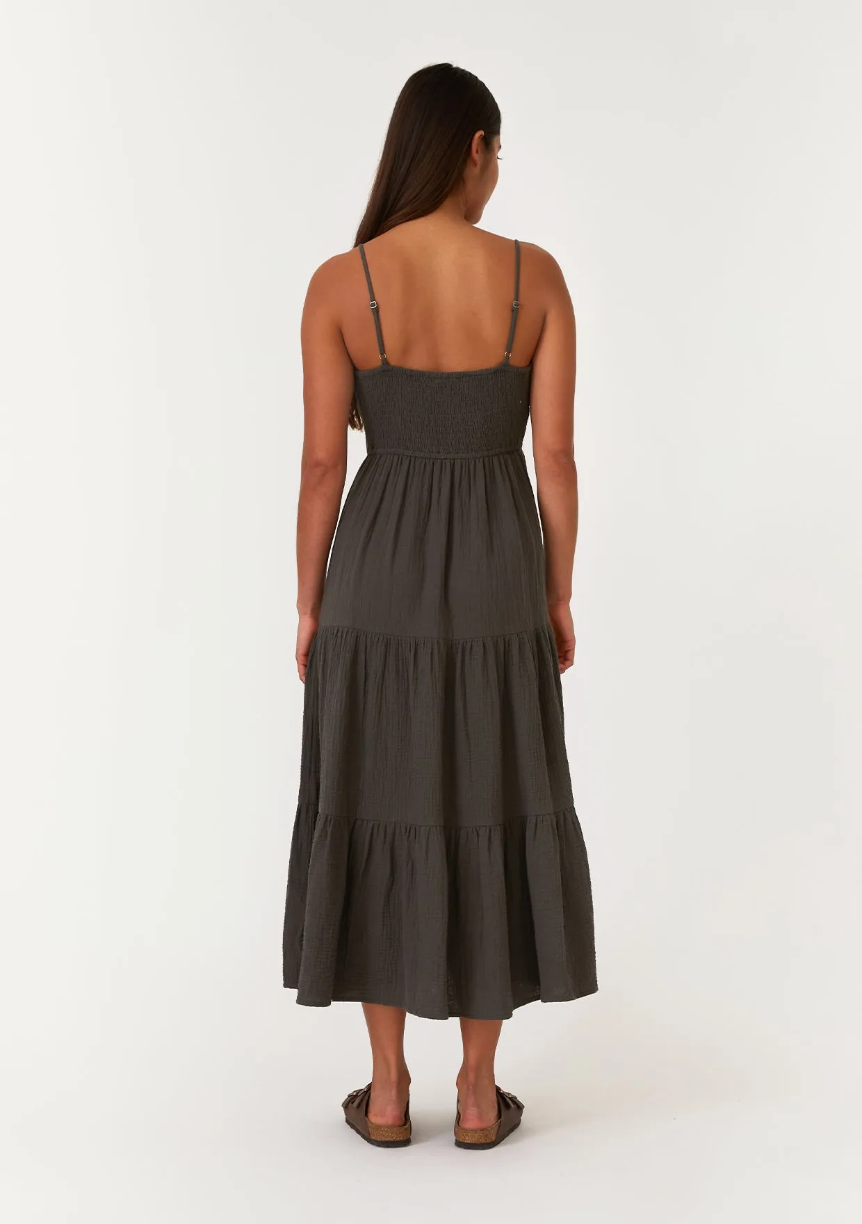 Cotton Scoop Neck Sleeveless Tiered Midi Dress