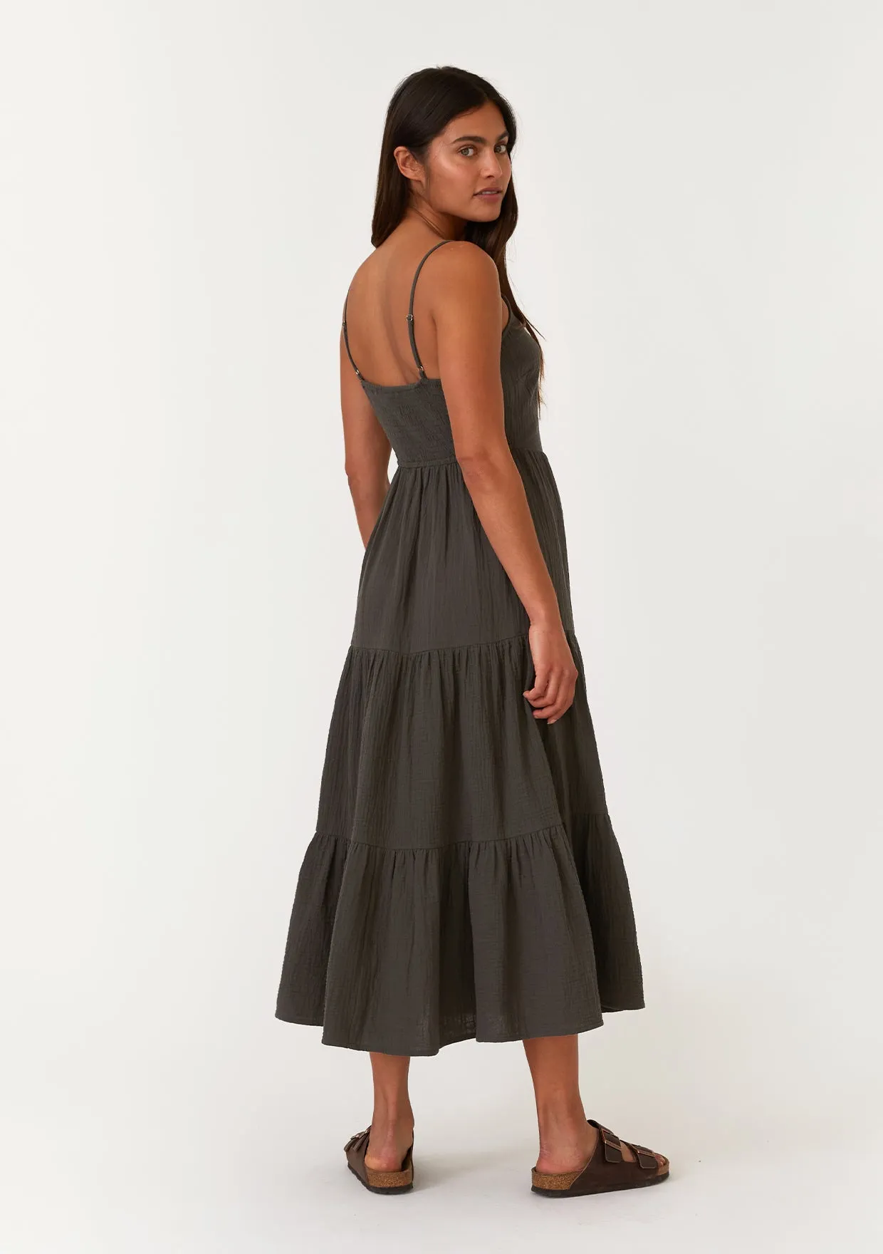 Cotton Scoop Neck Sleeveless Tiered Midi Dress