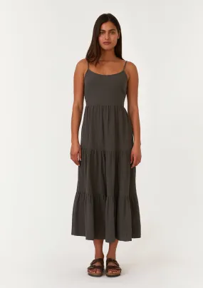 Cotton Scoop Neck Sleeveless Tiered Midi Dress