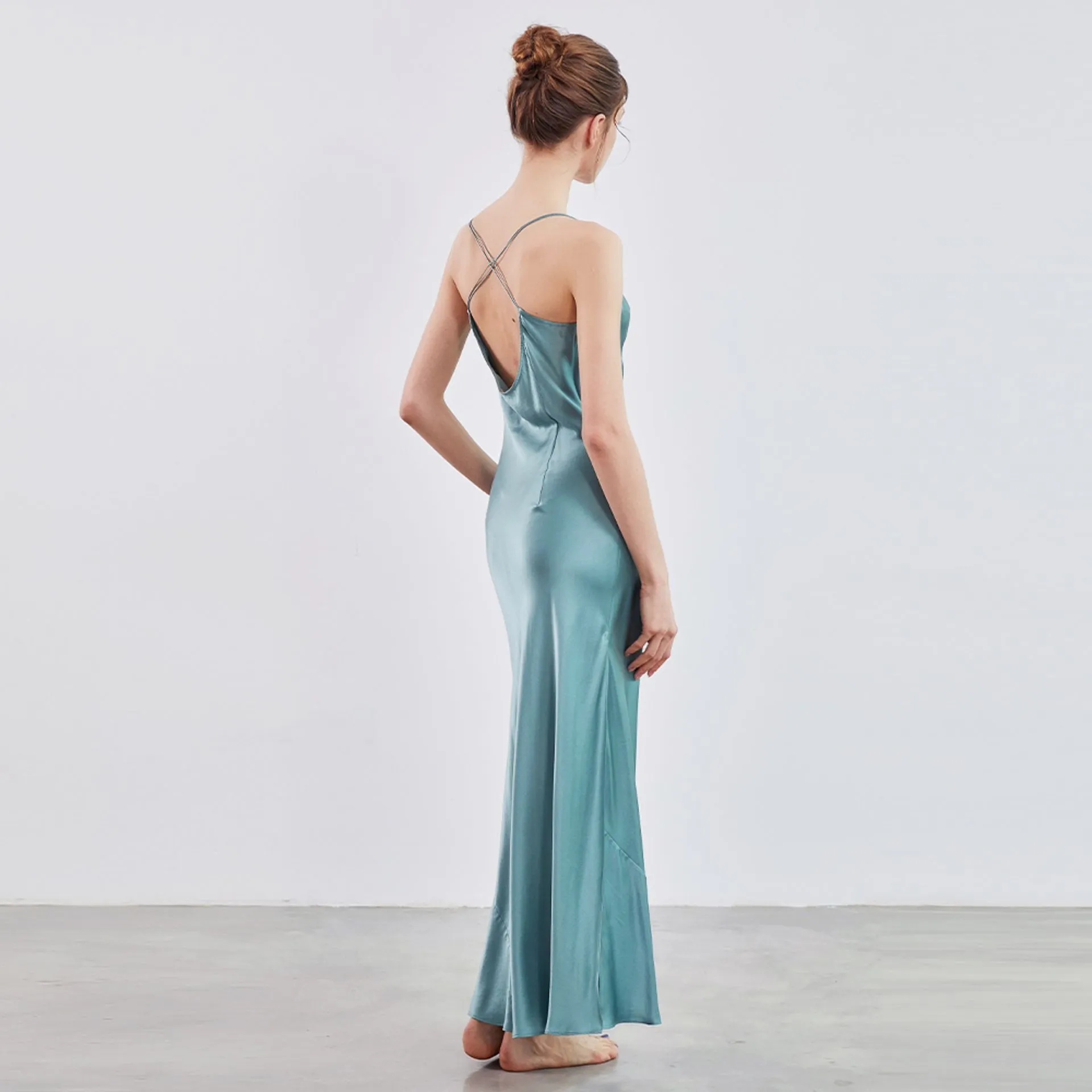 Cowl Neck Open Back Silk slip Dress Max Luxury bridesmaid nightgown