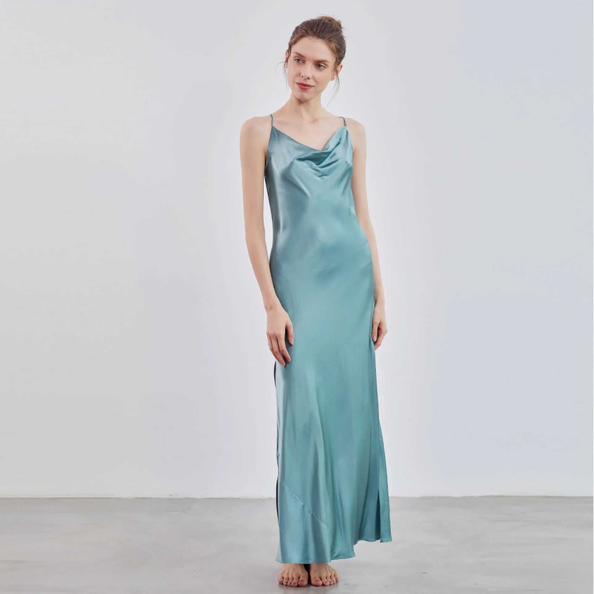 Cowl Neck Open Back Silk slip Dress Max Luxury bridesmaid nightgown
