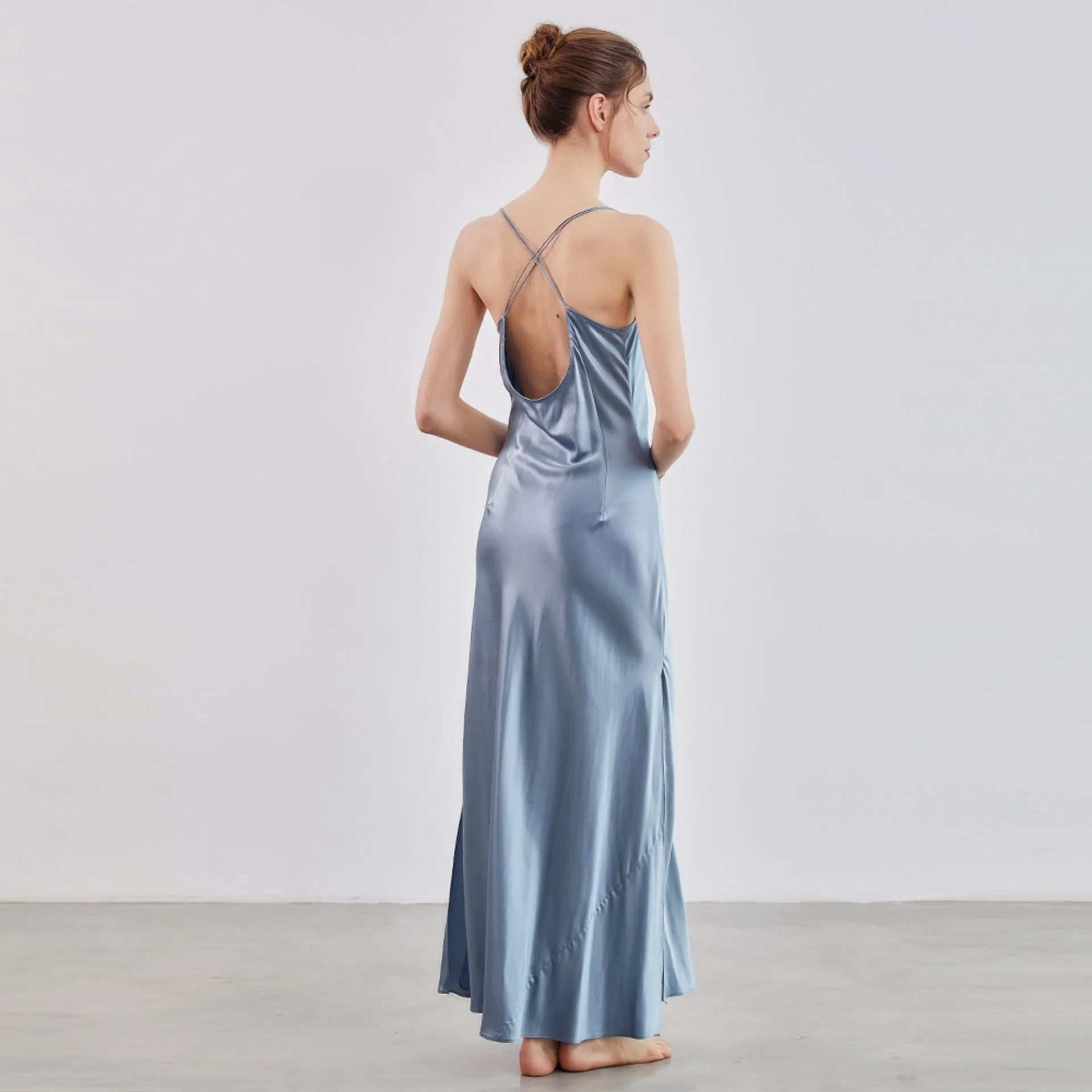 Cowl Neck Open Back Silk slip Dress Max Luxury bridesmaid nightgown