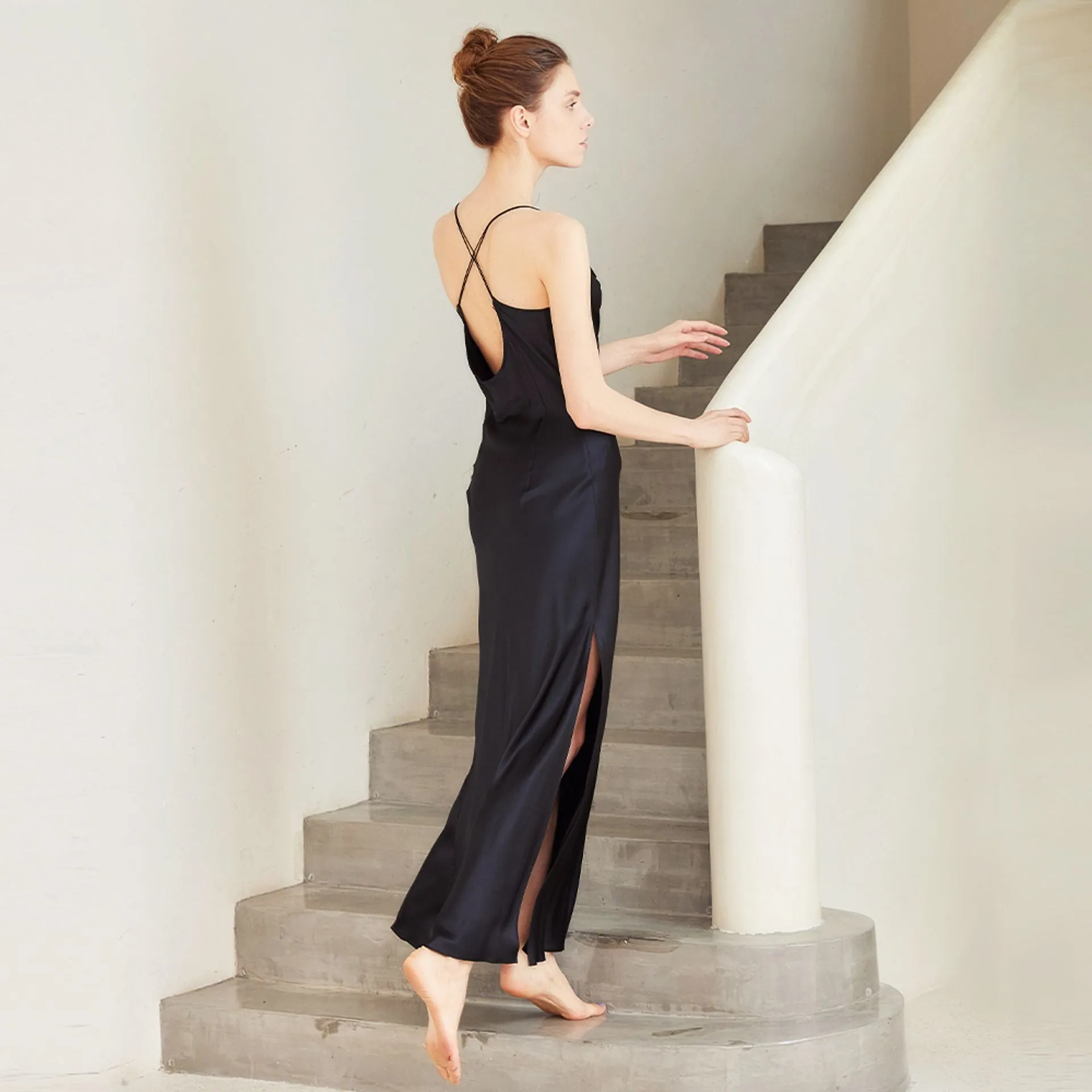 Cowl Neck Open Back Silk slip Dress Max Luxury bridesmaid nightgown