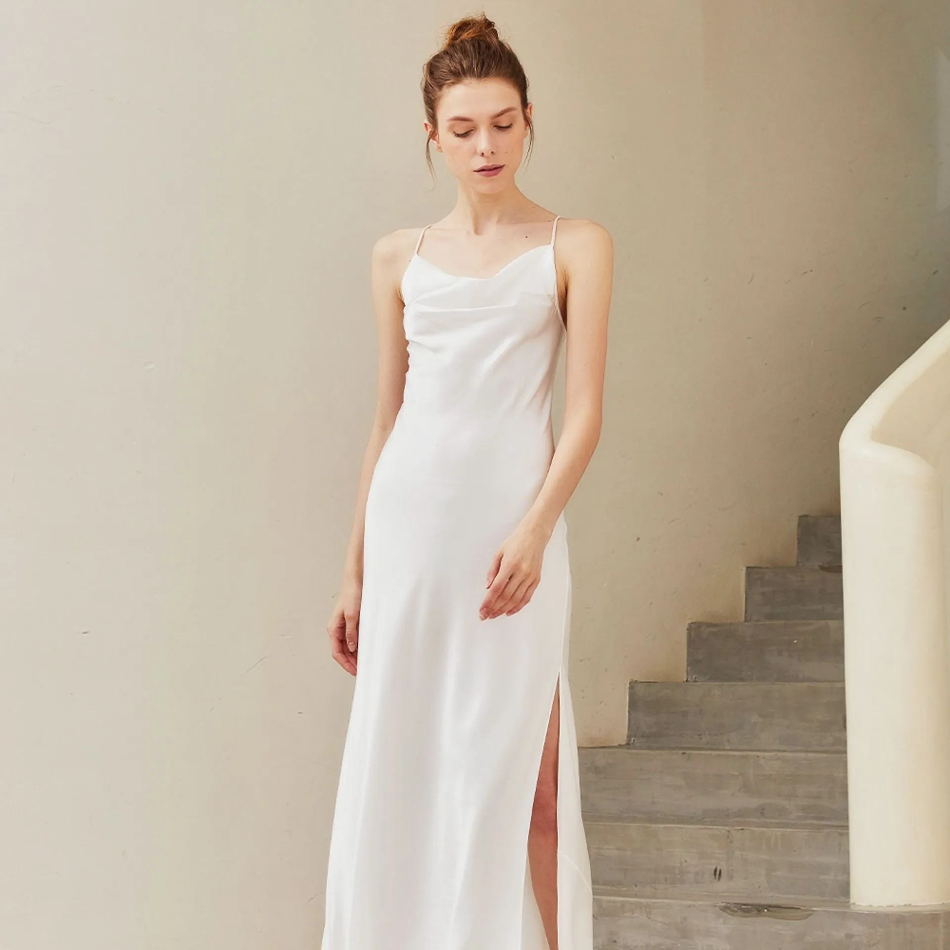 Cowl Neck Open Back Silk slip Dress Max Luxury bridesmaid nightgown