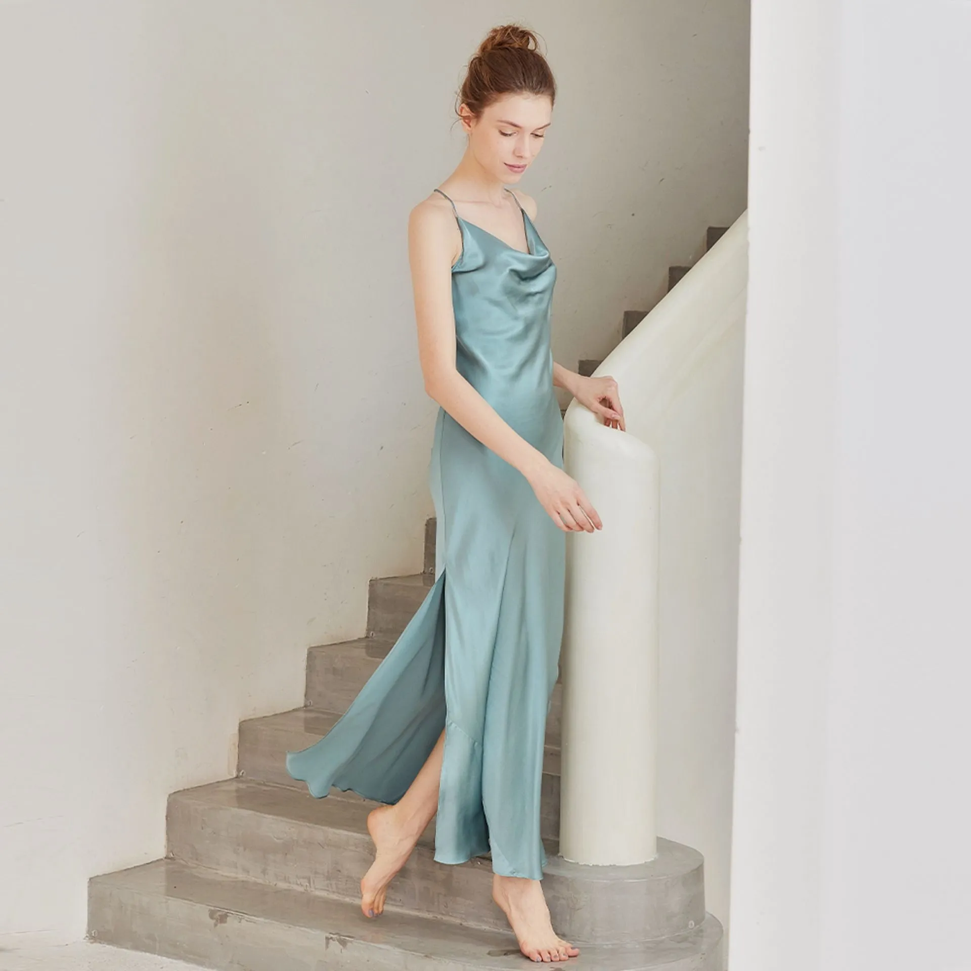 Cowl Neck Open Back Silk slip Dress Max Luxury bridesmaid nightgown