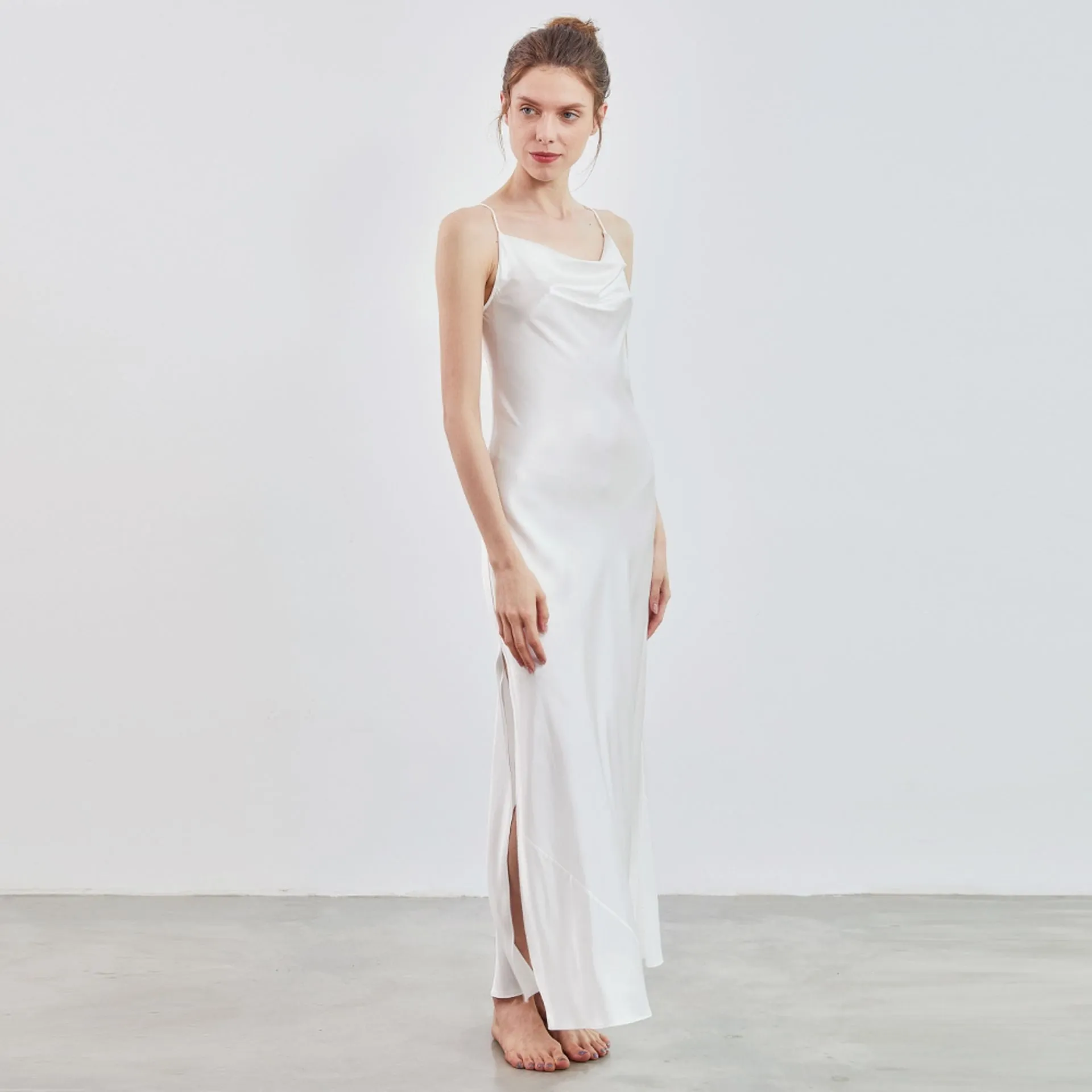 Cowl Neck Open Back Silk slip Dress Max Luxury bridesmaid nightgown