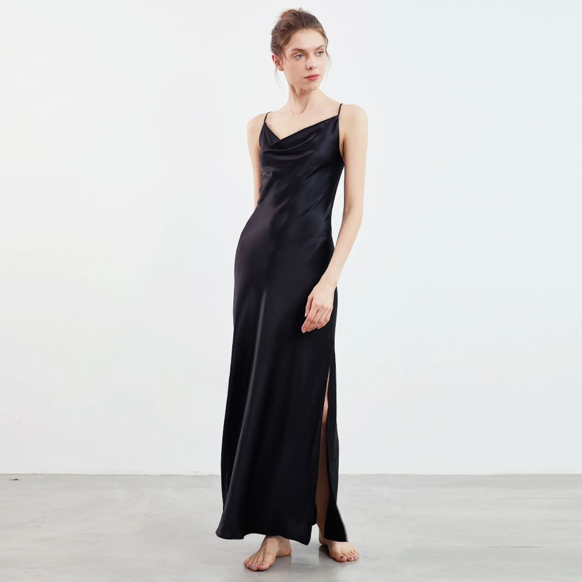 Cowl Neck Open Back Silk slip Dress Max Luxury bridesmaid nightgown