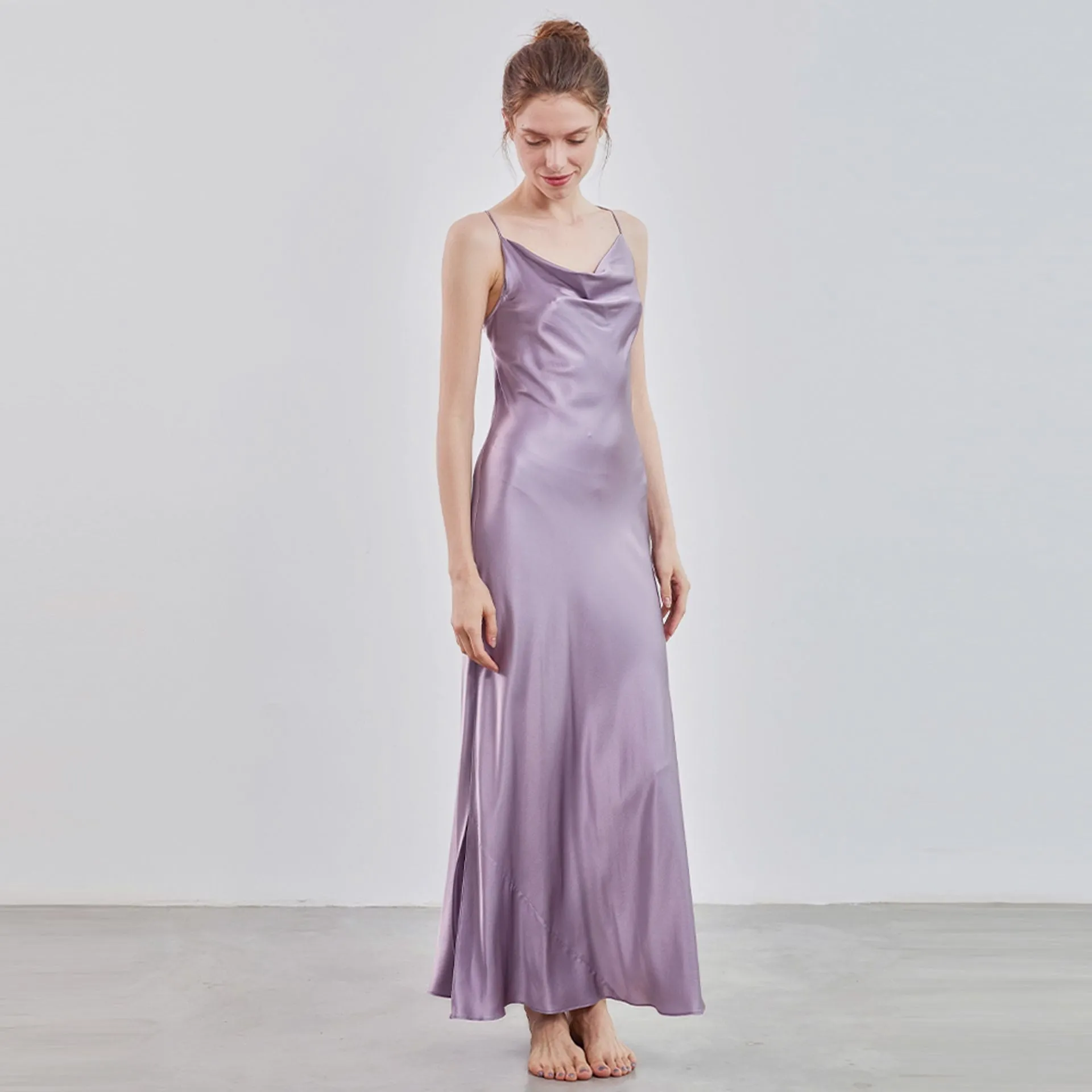 Cowl Neck Open Back Silk slip Dress Max Luxury bridesmaid nightgown