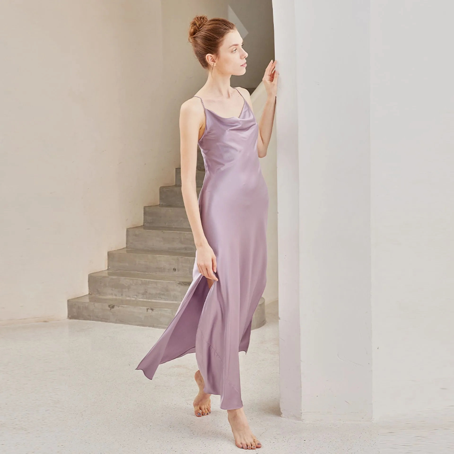 Cowl Neck Open Back Silk slip Dress Max Luxury bridesmaid nightgown