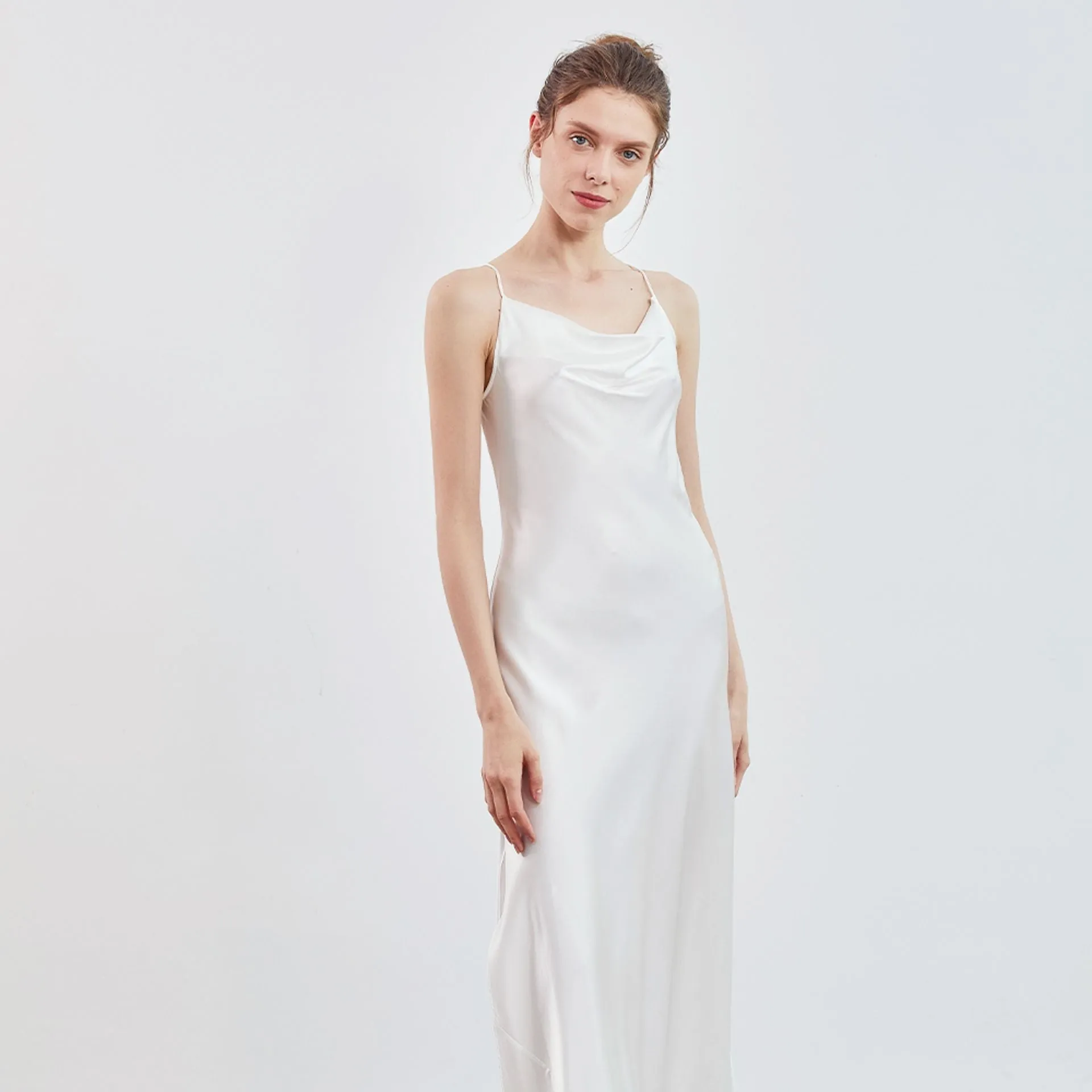 Cowl Neck Open Back Silk slip Dress Max Luxury bridesmaid nightgown
