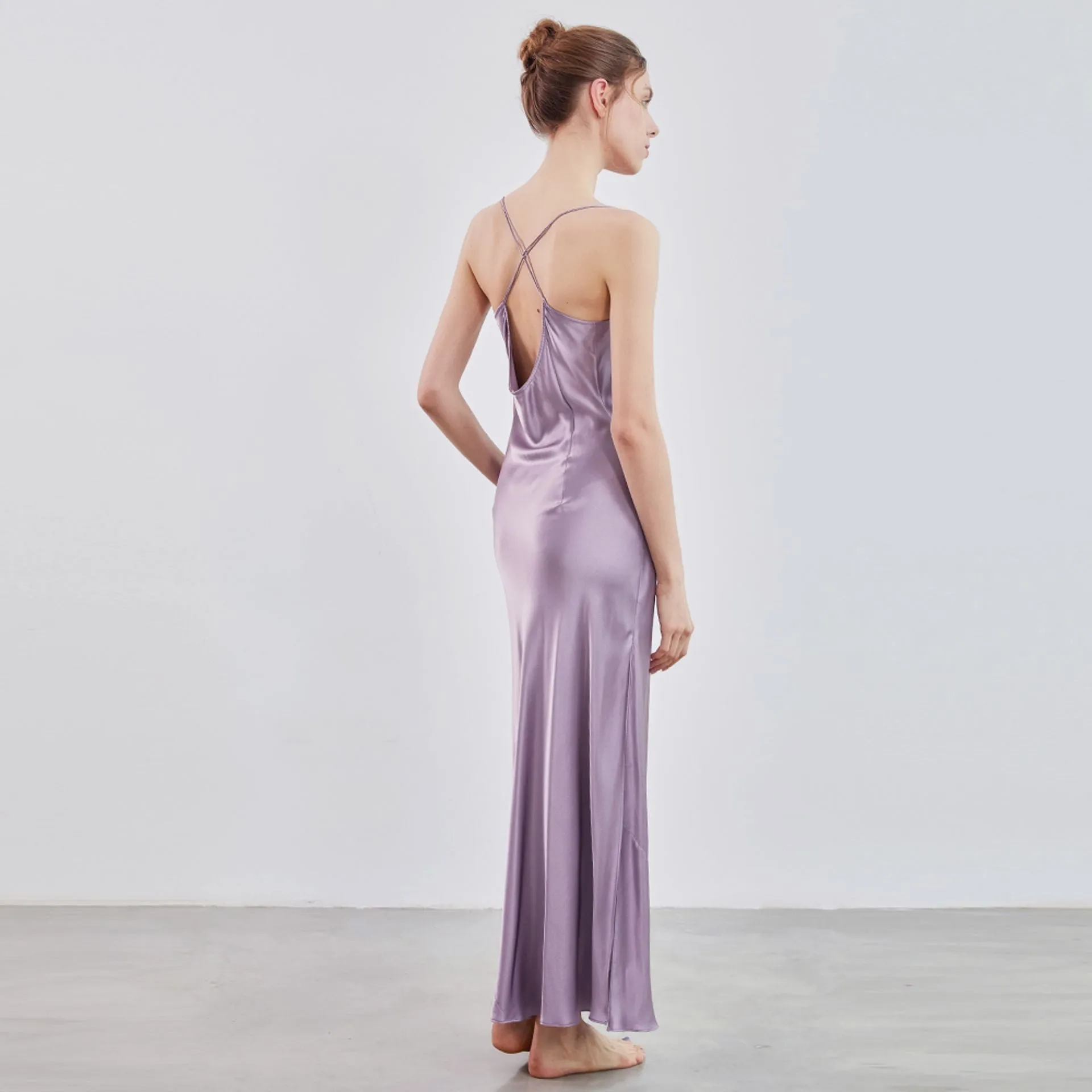 Cowl Neck Open Back Silk slip Dress Max Luxury bridesmaid nightgown