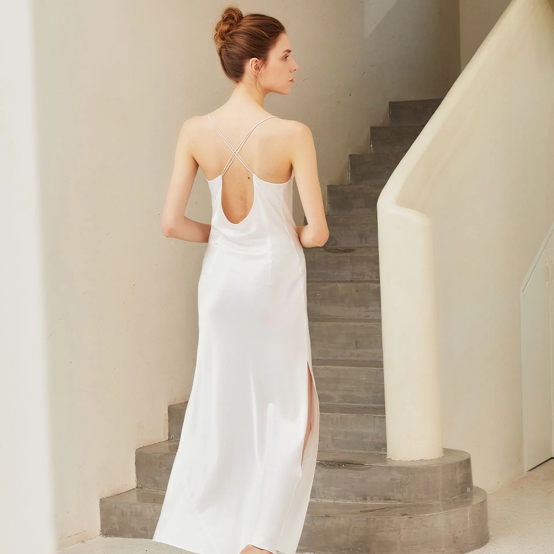 Cowl Neck Open Back Silk slip Dress Max Luxury bridesmaid nightgown